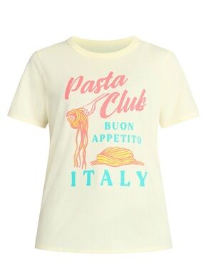 Pasta Club Italy Short Sleeve Tee - Cream with Pink & Aqua Print
